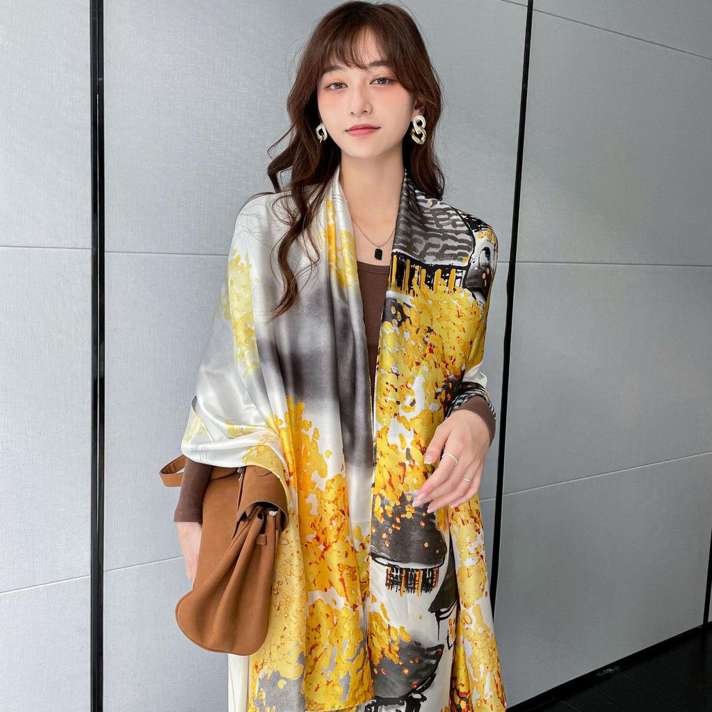 Einfarbiges Ölgemälde mit Farbverlauf Damen Klimaraum Schal Liqin Satinschal