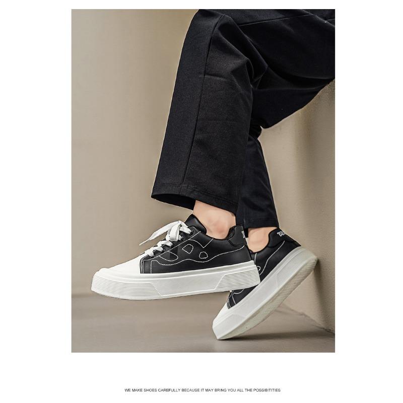 Men Thick Sole Color Block Lace Up Casual Skateboard Sneakers Walking Shoes