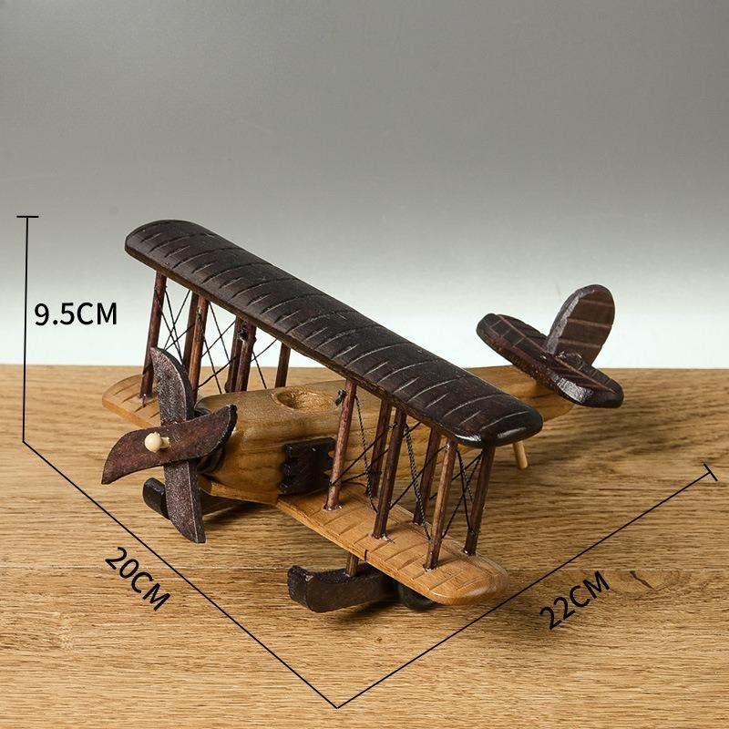 Vintage Wooden Airplane Decor Creative Retro Aircraft Model Handcrafted Ornament Stylish Desktop Accent for Home Office Living