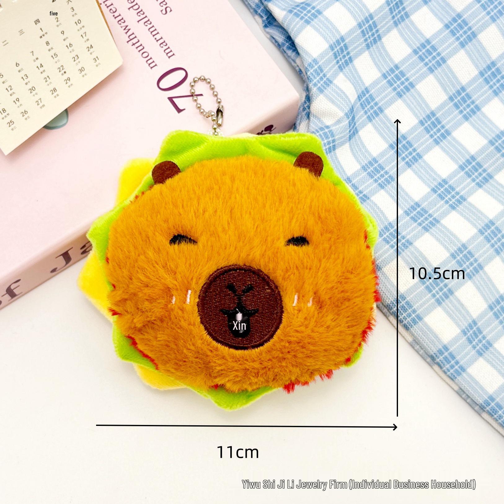 Large Cartoon Hamburger Backpack Pendant: Squeaky Plush Toy & Keychain Capybara 3D Large Hamburger