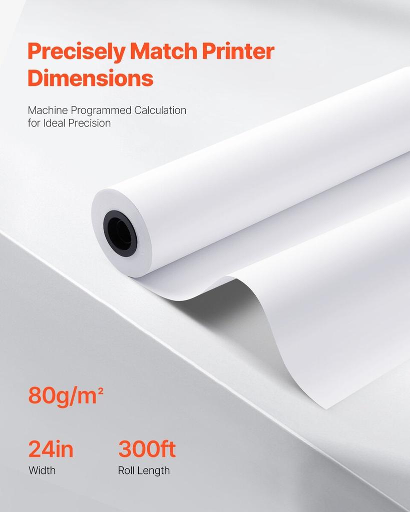 Wide Format Paper, 609.6 mm x 91.4 m Plotter Roll, 2 Rolls CAD Bond Rolls with 50.8 mm Core, 80 GSM Plotter Roll Rolls, for CAD Drawings, Engineering