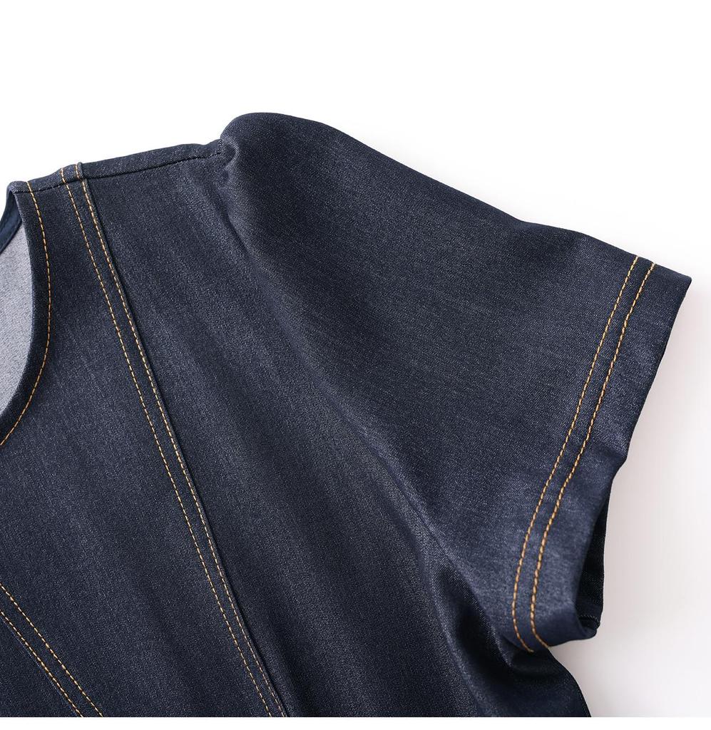 Nanyou Tencel Cotton Retro Waist-Cinched Denim Dress - Breathable, Slimming, Short-Sleeved for Spring/Summer