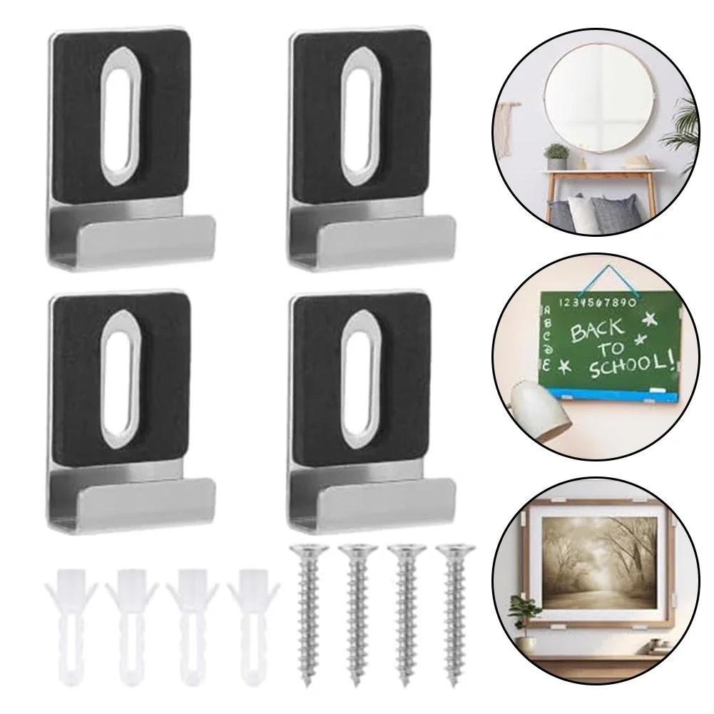 4pcs Wall Glass Mirror Clips Clamp Frameless Bathroom Mirror Glass Wall Mounting Fixing Kit Hardware With Screws Mirror Holder
