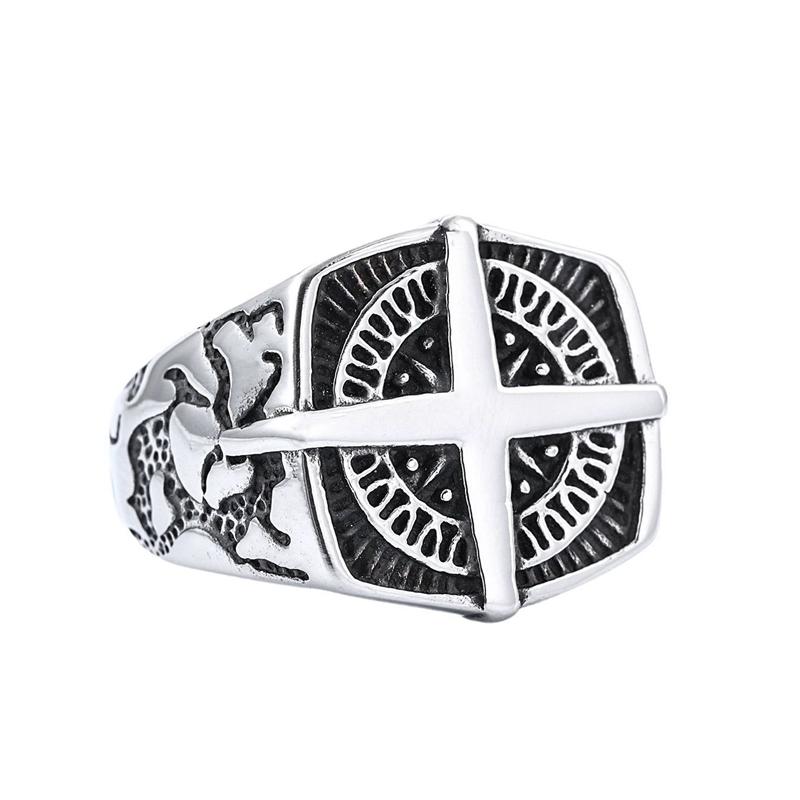 Personalized Stainless Steel Cross Ring For Men Vintage Mariner Compass Finger Ring Jewelry Viking Accessories DropShhipping