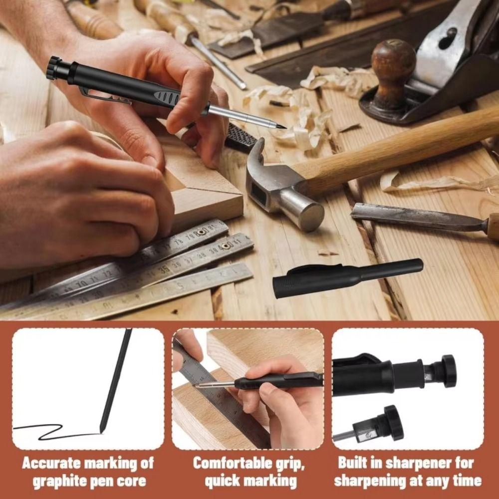 10Pcs with 9 Refills Lead core Mechanical Carpenter Pencil Deep Hole Marker  Construction