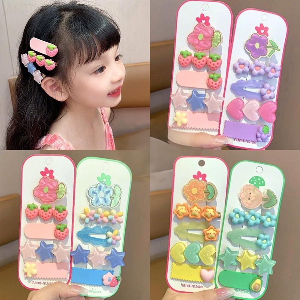 5pcs/set Dopamine Colorful Children's Hair Clip Cute Cartoon Flower Heart-shaped Hairpin Bangs Hair Clip Headwear Hair Accessories