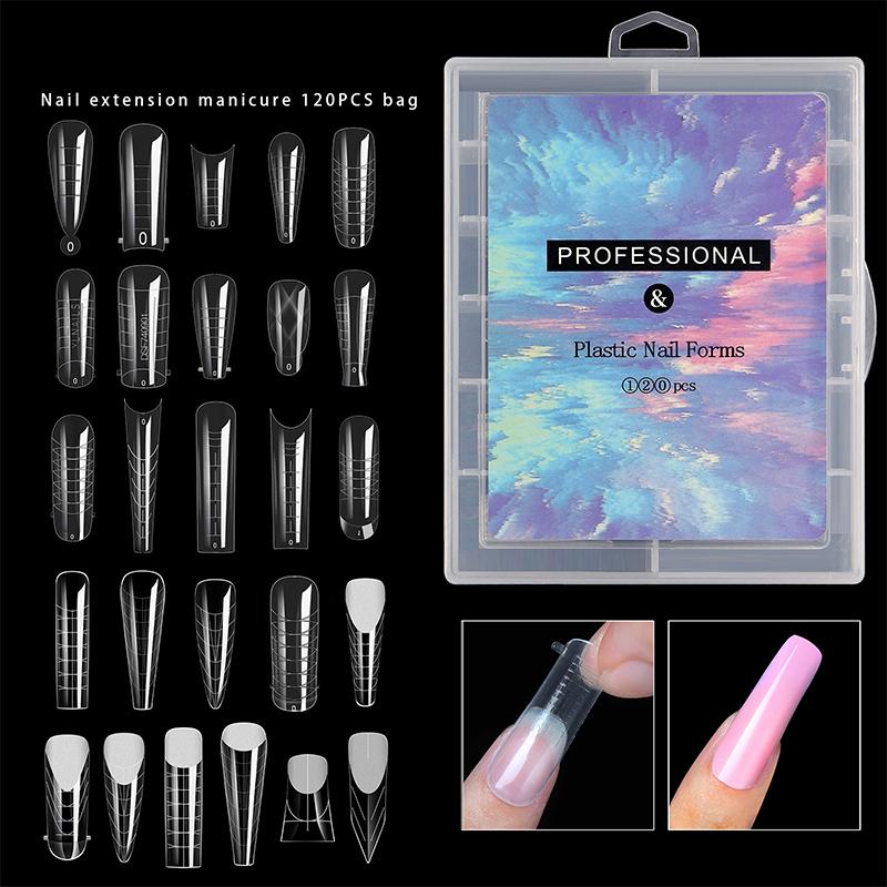 120 Pcs/Set Clear Dual Forms False Nails Full Cover Quick Building Gel Mold Tips Nail Extension Molds Upper Forms For Nails Tips
