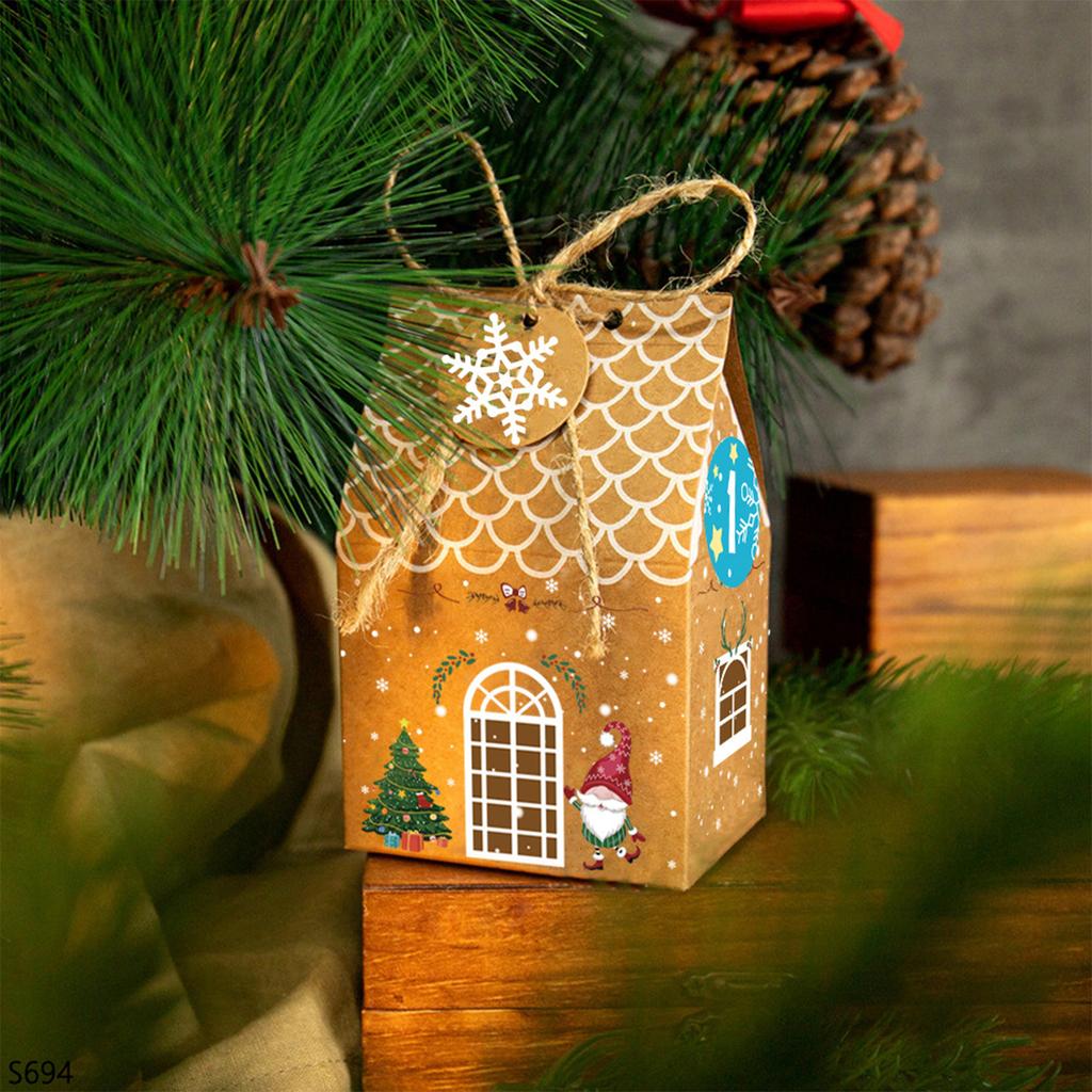 24 Set Christmas Gingerbread House Kraft Paper Packaging Box Small Paper Gift Bags Xmas Treats Party Favors Stocking Stuffers