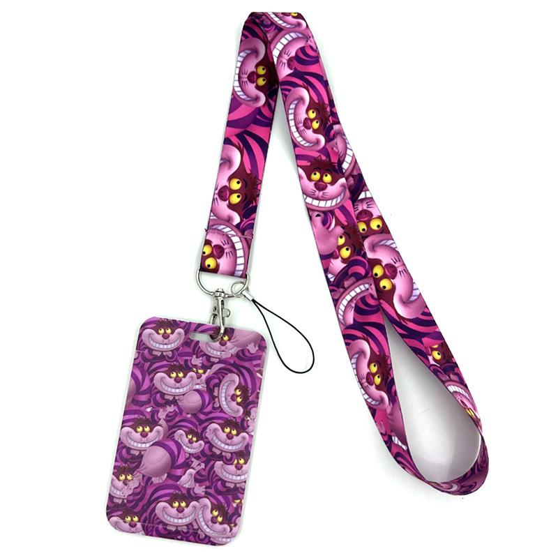 Alice in Wonderland Cat Anime Lanyard Badge Holder ID Card Lanyards Mobile Phone Rope Key Lanyard Neck Straps Keychain Key Ring