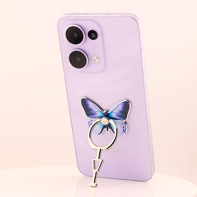 Butterfly Ring Holder: Full Metal Vertical Phone Stand, Cartoon Design for Women.