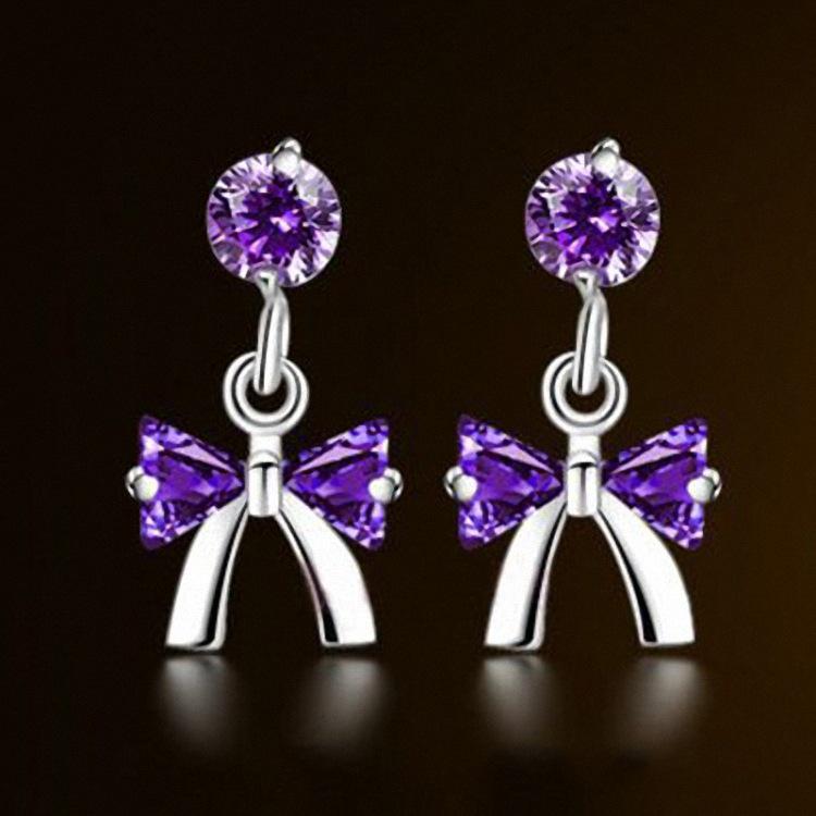 Elegant Bowknot Zircon Stud Earrings - Silver Crystal Jewelry for a Youthful Look