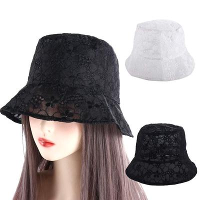 Korean Casual Style Sun Protection Flower Basin For Women Hollow Pure Color Caps Lace Bucket Hat Female Hats Sun Hat Sun Cap