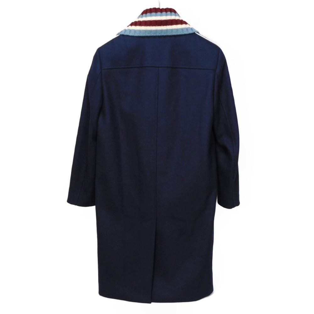 Used 8901 Rib Coat 7868 Striped Border 44 Piping Collared 2-Way Long Wool Navy Men's from Japan AUTHENTIC