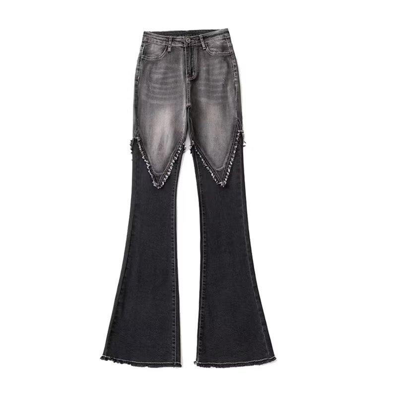 Micro Jeans for Women High Waist Pant Stretch Flared Trousers Tassel Splicing Trousers