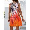 Ärmelloses Damen-Minikleid mit Rundhalsausschnitt, locker, Print, Gelb Blau Lila Orange, Lässig, Frühling Sommer, Strand, Alltags
