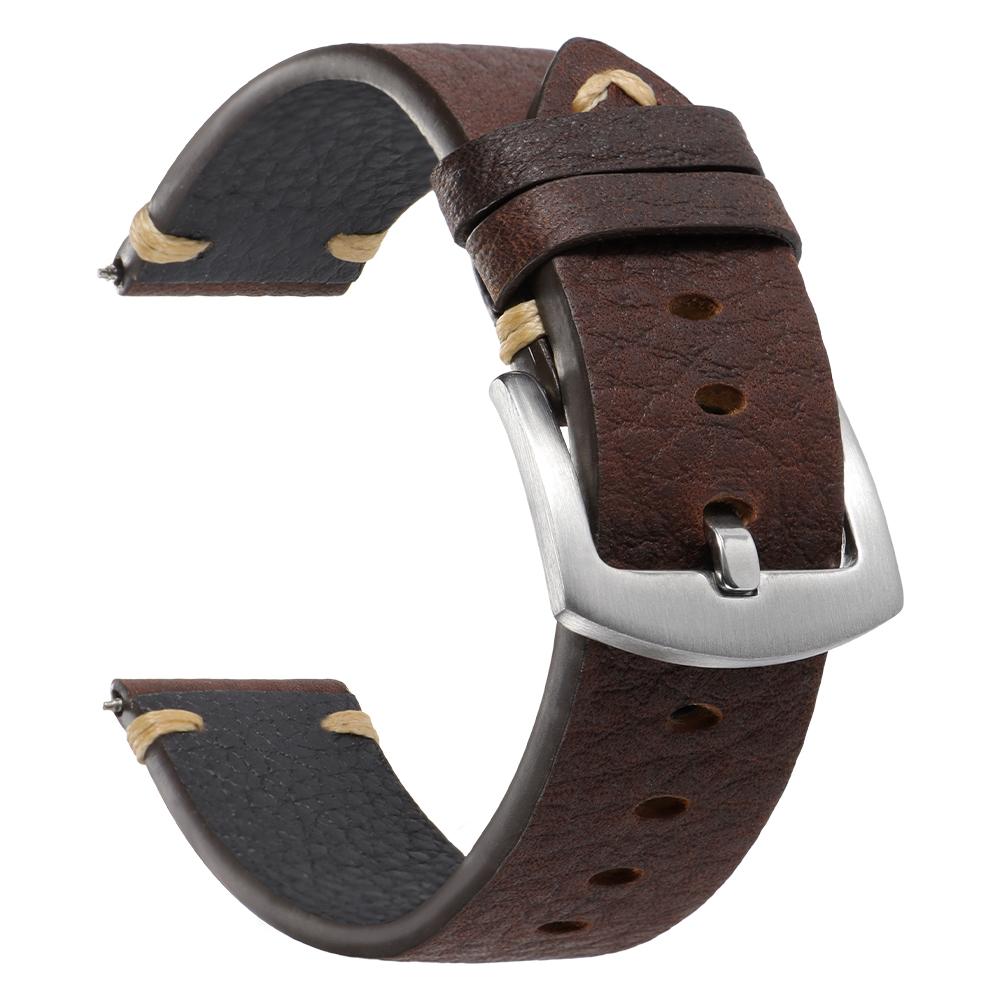 20MM 22MM Echtes Rindsleder Uhrenarmband Vintage Weich Erste Schicht Kalbsleder Uhrenarmband Herren Braun Schwarz Handgefertigte Naht Armbänder