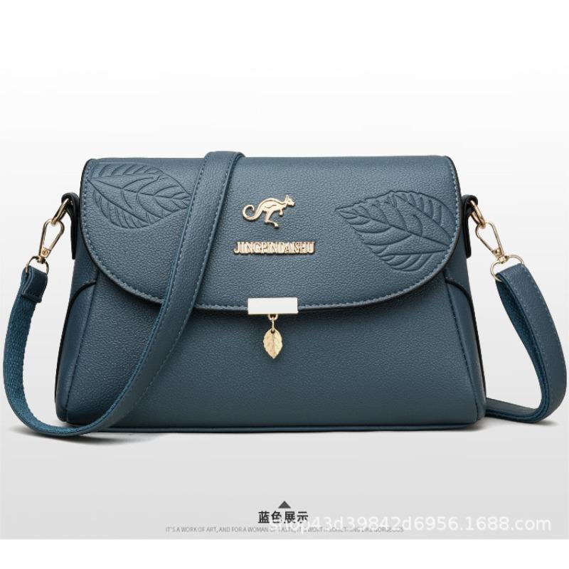 New soft leather texture large capacity single shoulder oblique span women's bag versatile fashion embossed leaf small square bag