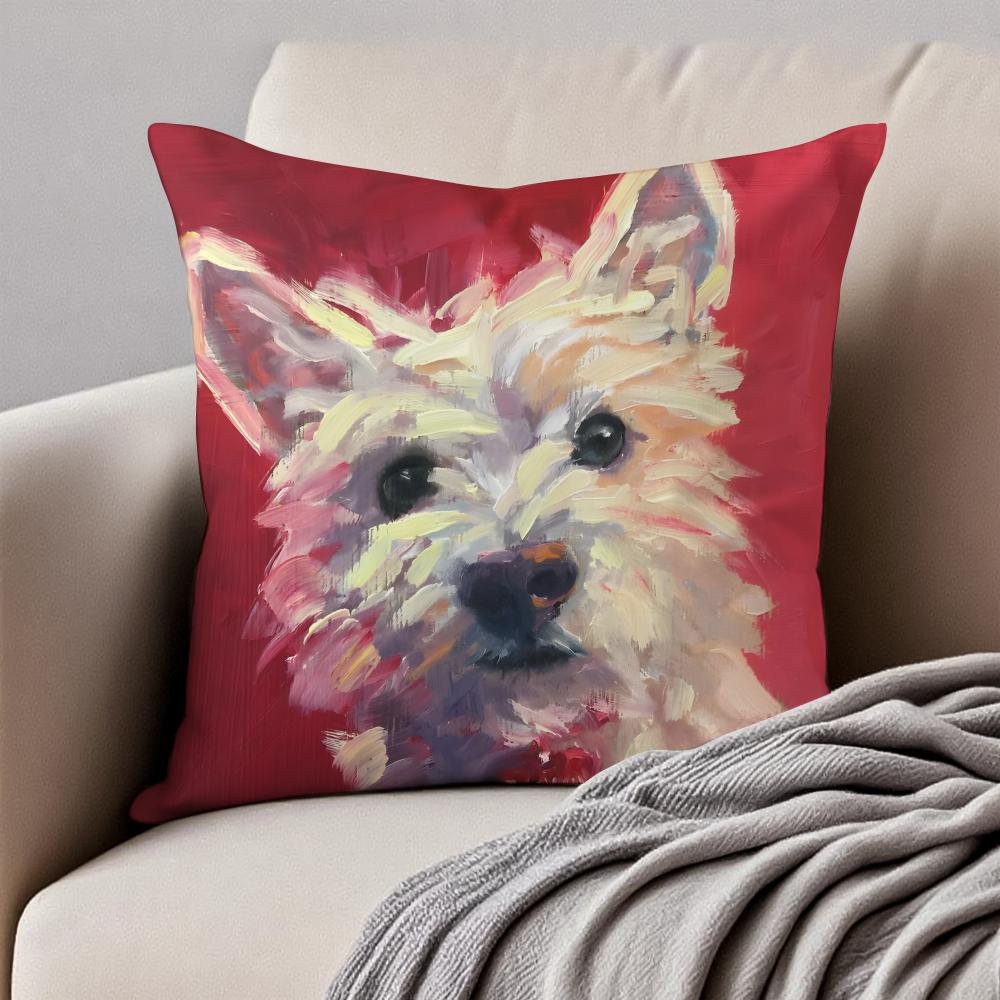 Cute West Highland White Terrier Pet Cushion Cover Pillowcase Antidustmite Invisible Zipper Short Plush Sofa Cushion