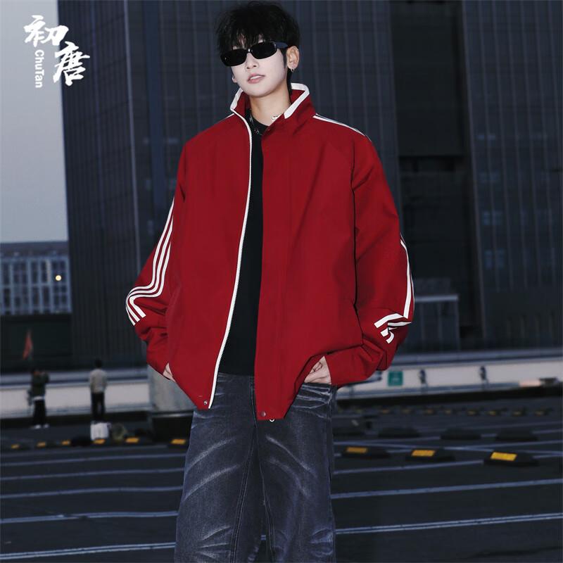 

Men s Retro Striped Stand-Up Collar Jacket 5XL