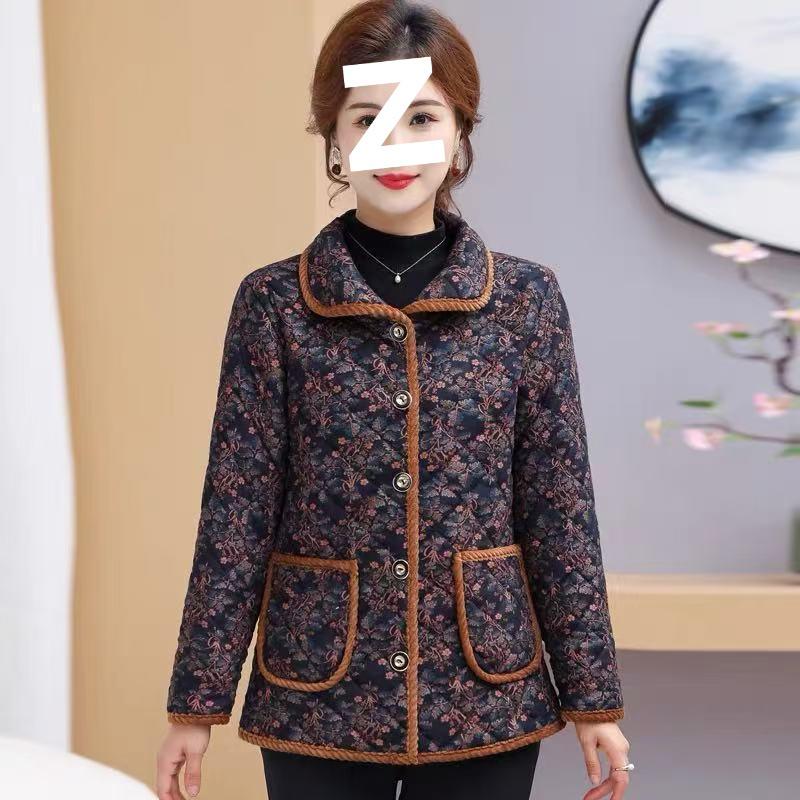 Warm Floral Cotton Jacket for Women - Thick Velvet, Mid-Aged & Elderly, Perfect for Moms
