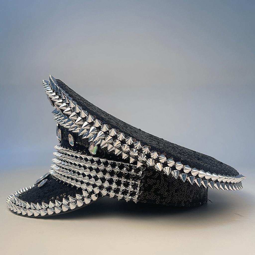 Tříbarevný steampunkový vojenský klobouk s hroty kapitánský klobouk pro ženy muže seržantský klobouk klobouk na rozlučku se svobodou festivalový narozeninový párty klobouk