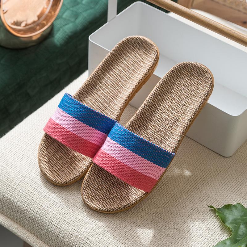 Linen slippers household thick bottom straw summer men and women cool slippers home indoor non-slip and non-smelly feet