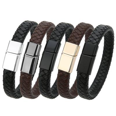 Herren Retro Geflochtenes Lederarmband mit Magnetschnalle