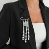 KunJoe Trendy Imitation Pearl Tassel Beaded Brooche Women New Exquisite Gold Color Flower Geometric Suit Pin Jewelry Accessories