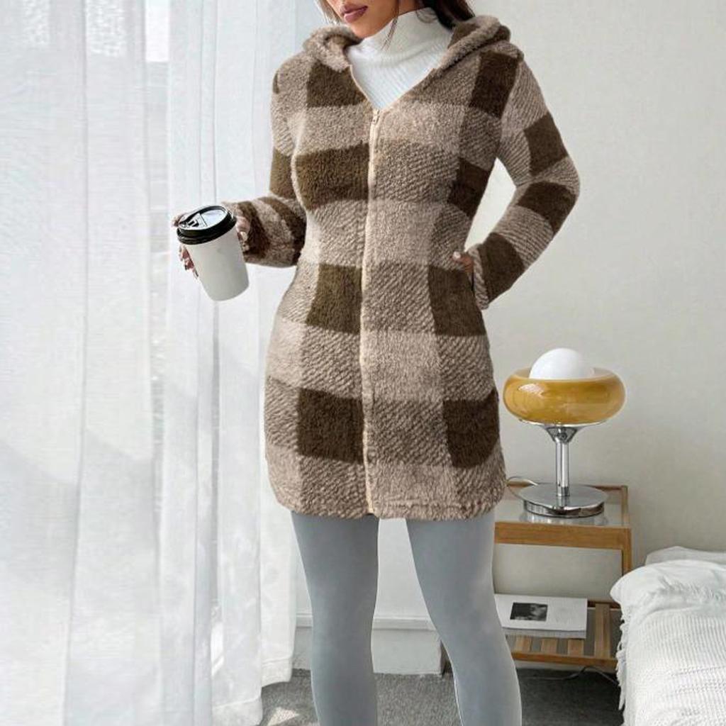 Women's Autumn/winter Lamb Cardigan Hooded Zipper Fleece Casual Coat