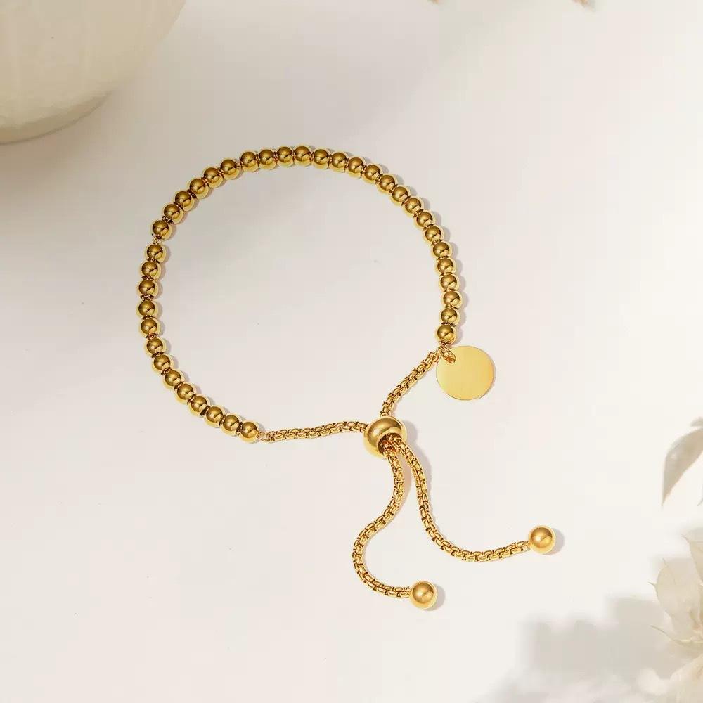 Korean Pull Adjustable Bracelets Women Dainty Rounded Beads Metal Chain Minimalist Gold Bangle Jewelry Waterproof ALN2601001610