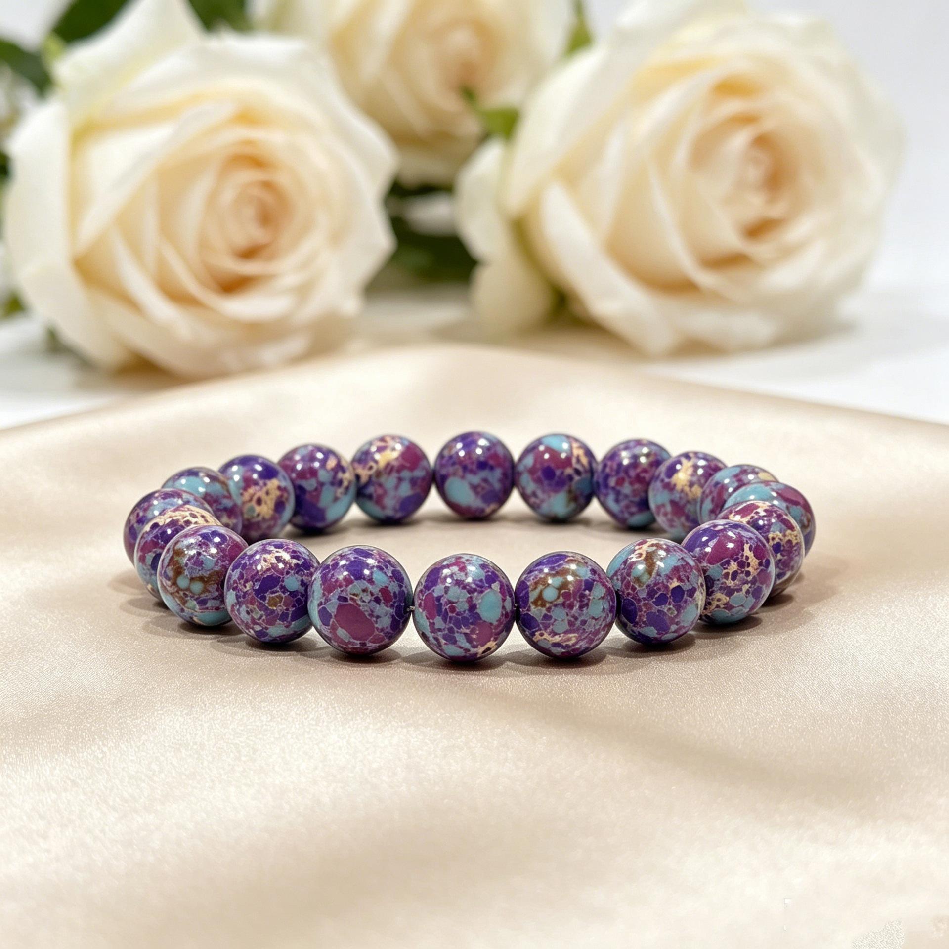 Hand string flower Purple Emperor turquoise bead bracelet, fresh and sweet elastic bracelet