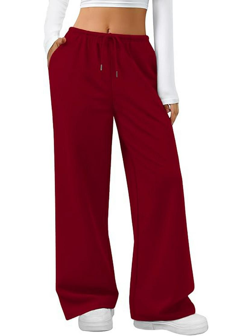 

Summer Women s Jogging Pants - Elastic Waist, Solid Color, Plus Size, US Sizes, Drawstring Sweatpants Large вина червоного кольору