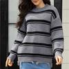 Women's Fashion Loose Winter Contrast Colorblock Striped Tassel Knitted Sweater