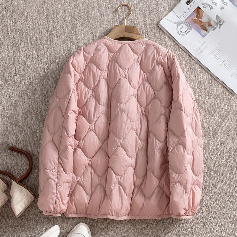 Collarless rhombus light and thin down jacket for women, light and ultra-thin, inner and outer wear, large size V-neck short jacket tide