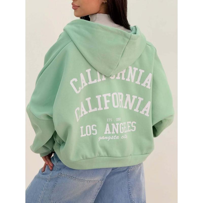 Womens Loose Fit Hooded Sweatshirt With Letter Print Casual Streetwear Jacket