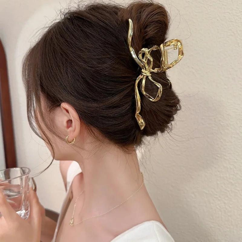 New Women Elegant Geometric Bow Hair Claws Vintage Simple Hair Clip Grab Large Metal Hairpins Barrettes Fashion Hair Accessories