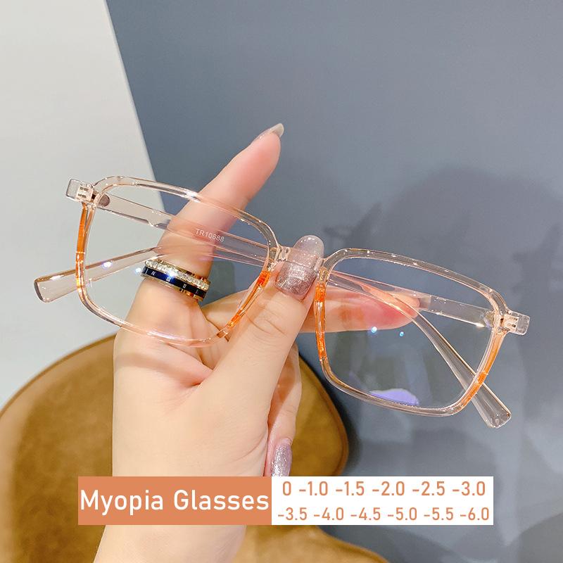 Myopia Glasses For Women Men Unisex Anti Blue Light Square Tr Frame Short Sight Eyeglasses Optical Prescription Eyewear Diopter
