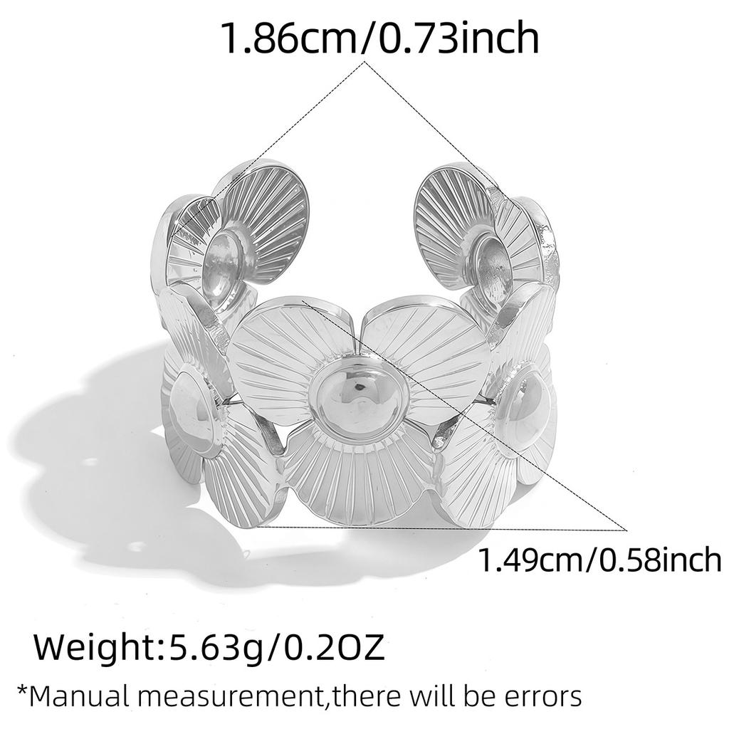 Stainless Steel Splicing Flower Finger Rings for Women Men Classic Texture Wide Chunky Opening Rings Banquet Jewelry Accessories