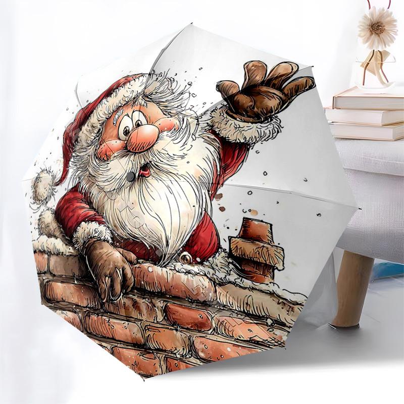 

1pc Christmas Santa Claus Chimney Escape Automatic Opening/Closing Umbrella, Portable Folding Design, 8-Rib Iron Frame Outdoor, Festive Gift for Fans,