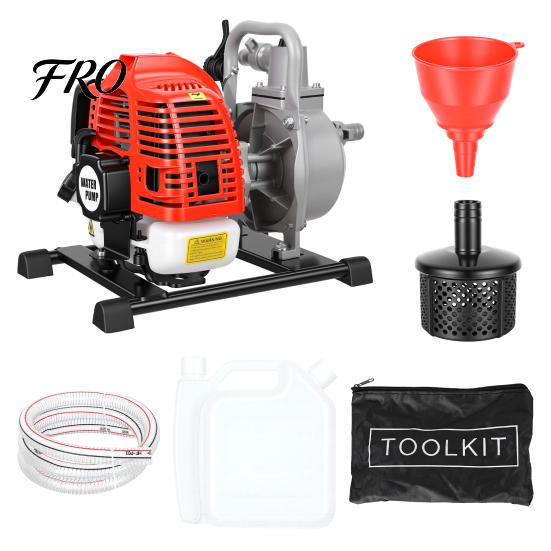 Portable Water Pump 1 Inch Semi Trash Pump, Gas Powered 2-Stroke Transfer 42.5CC Gasoline Engine, Max 98.43ft Lift, 35.66 GPM, with Handle