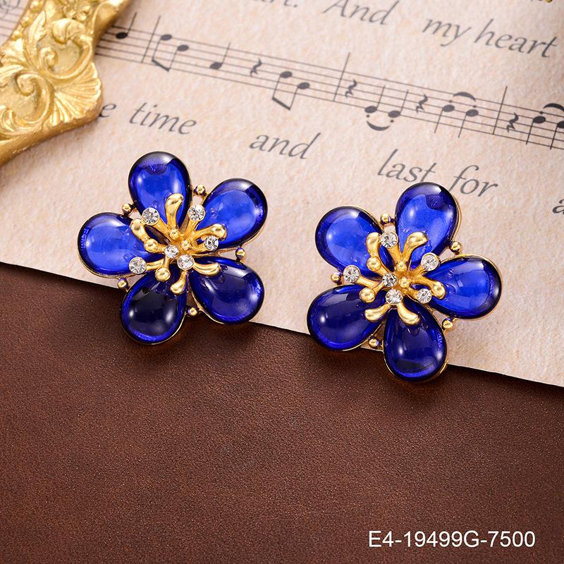 

Винтажные серьги-цветы с голубой глазурью и жемчугом, женские, серебро 925 пробы, ретро-стиль 18K Gold Plated