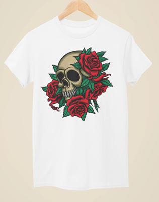 Skull & Roses - Tattoo Inspired Unisex White T-Shirt