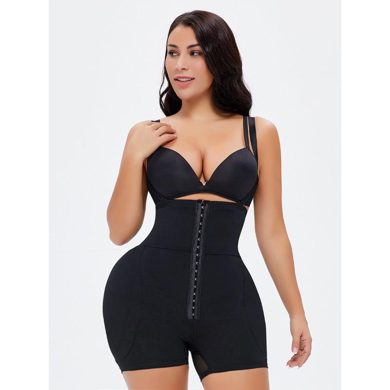 

Women Front Hook High Waist Mesh Butt Lifter Back Buckle Tummy Control Slim Shapewear Bodysuit S чёрный