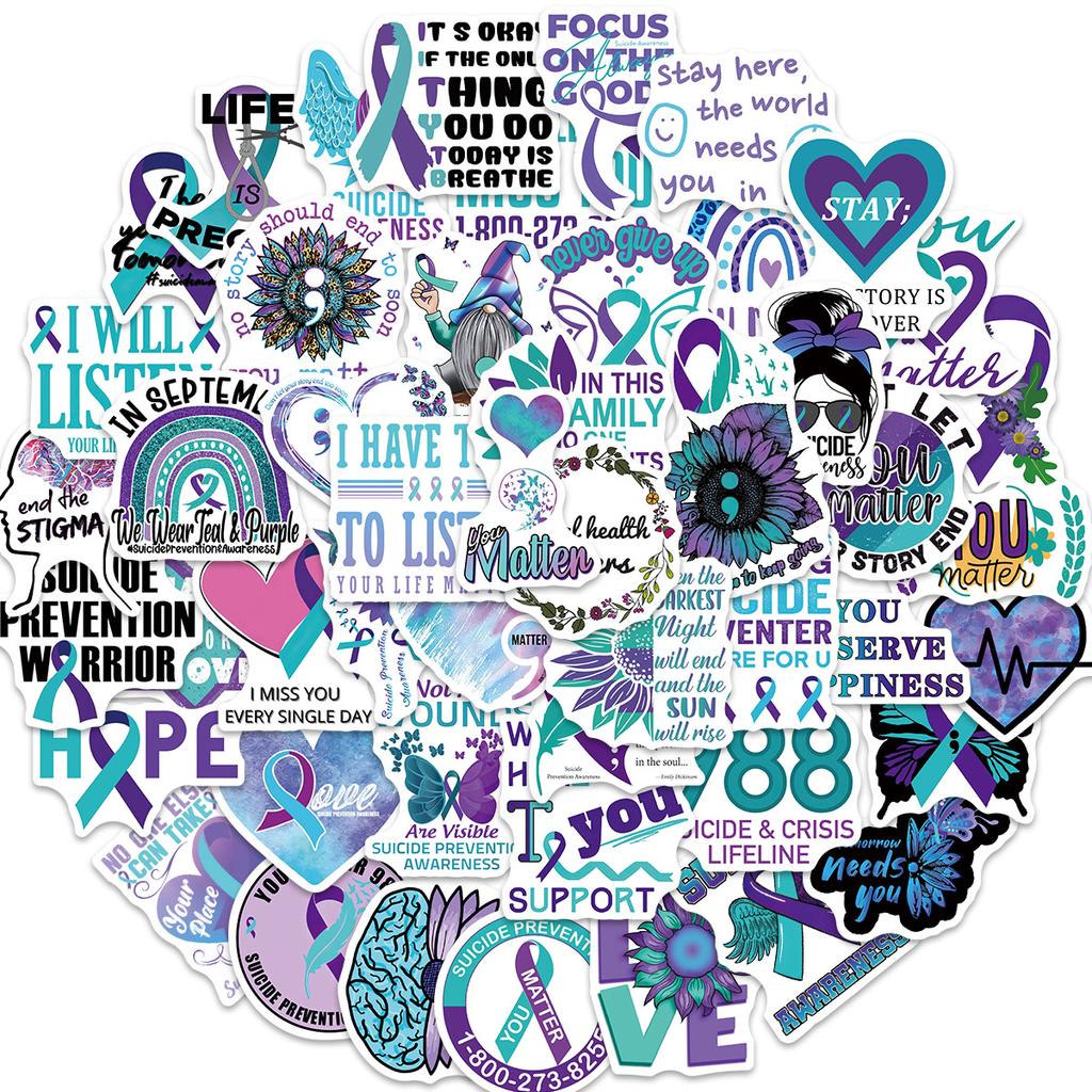 50 Suicide Awareness Graffiti Stickers Personalized Decoration Guitar Notebook Suitcase DIY Waterproof Explosive