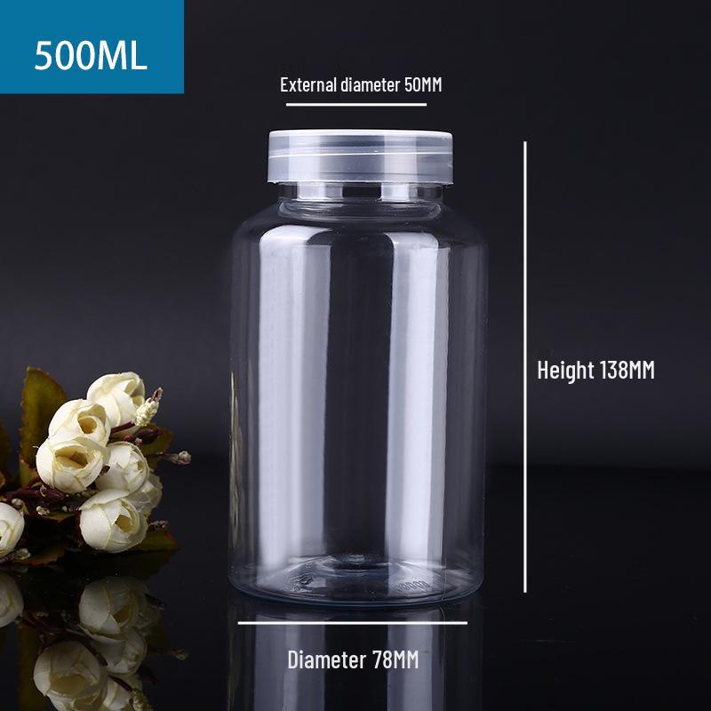 PET Wide-Mouth Transparent Dispensing Bottle with Lid - Solid/Liquid Container