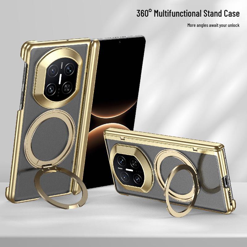 Stylish Transparent Electroplated 360° Rotating Stand Drop-Proof Hard PC Case for Huawei Mate X7 Foldable Screen.