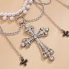 Gothic Imitation Pearl Cross Tassel Belly Waist Chain for Women Beaded Beach Bikini Body Chain Sexy Jewelry Party Accessories