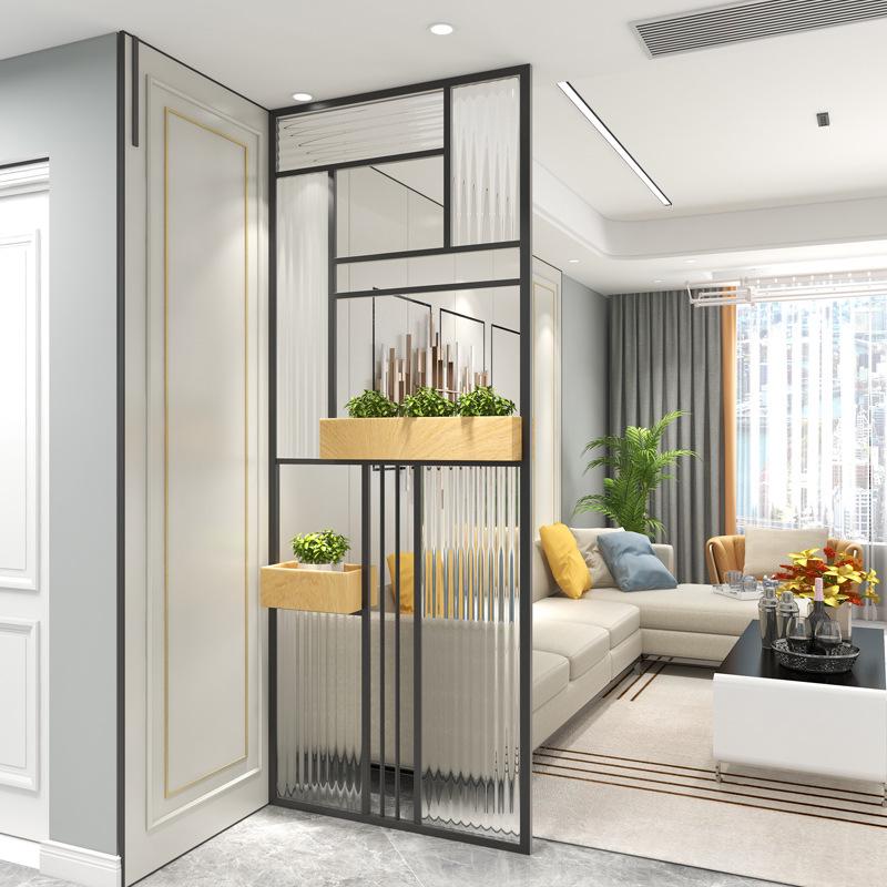 Modern Nordic Glass Partition Screen with Iron Art and Stainless Steel Washstand for Luxury Living Room and Entryway