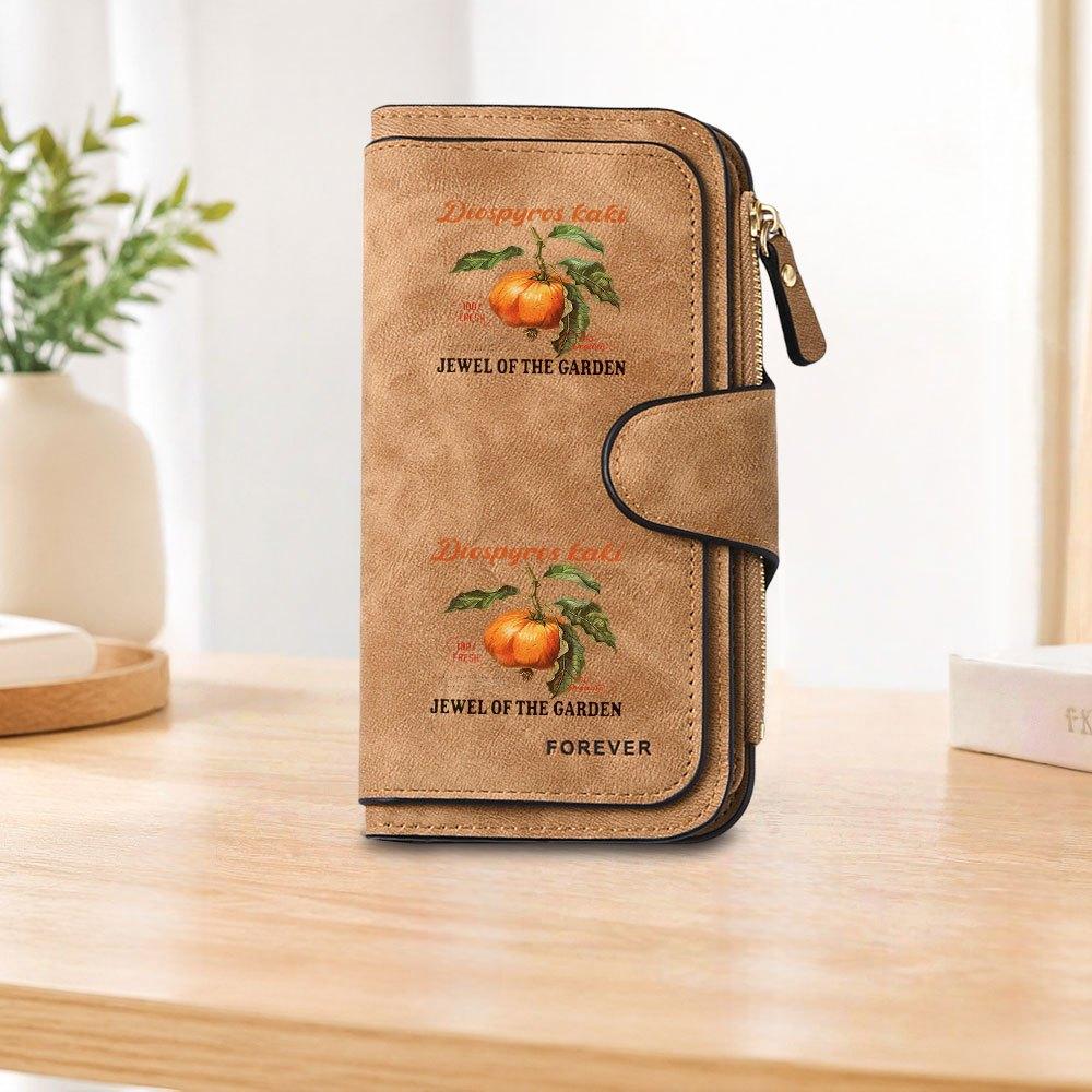 1pc Persimmon Print Casual Long Zipper Wallet, Large Capacity Card Holder, Unisex Clutch Bag, Fashionable Zipper Coin Purse, Suitable for Daily Use,