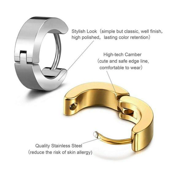 1 Pair Fashion Cool Men's Stainless Steel Huggie Hoop Earrings Casual Jewelry